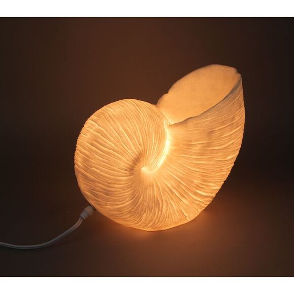 White Sandstone Finish Frilled Nautilus Shell Accent Lamp 10 Inches High - Picture 3 of 6